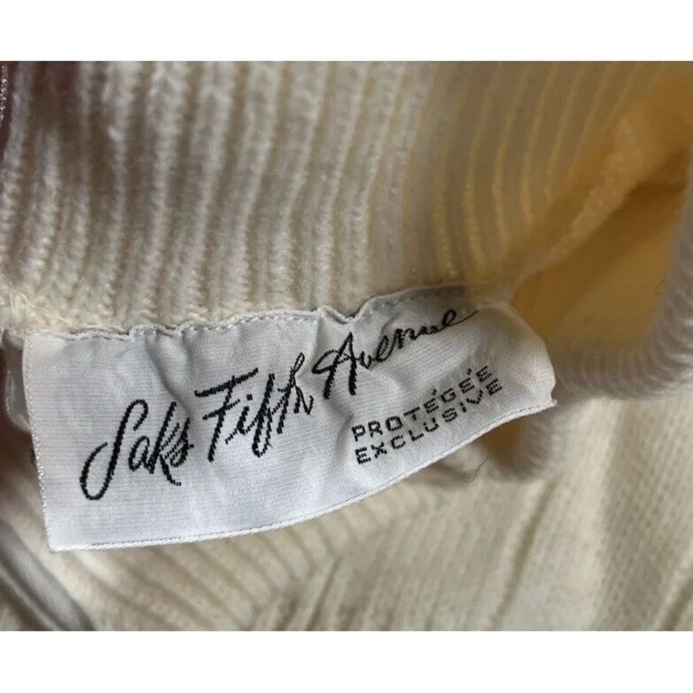 True Vintage 60s Saks Fifth Ave Cream Ribbed Turtleneck Sweater S Union Made USA